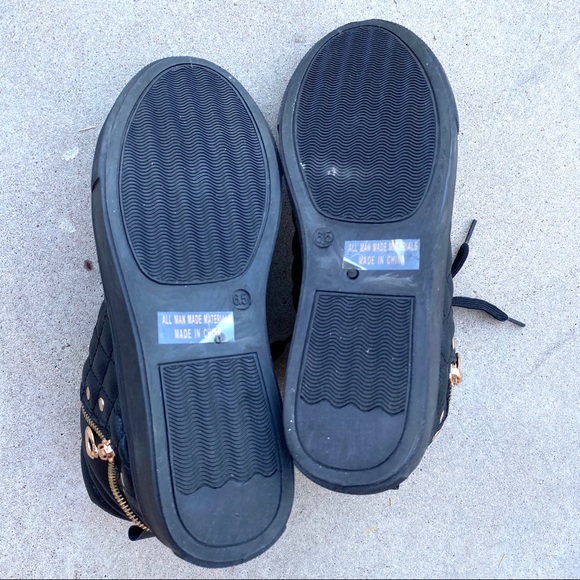 Brand New Black Fashion Quilted Lace Up Sneakers - Picture 5 of 7